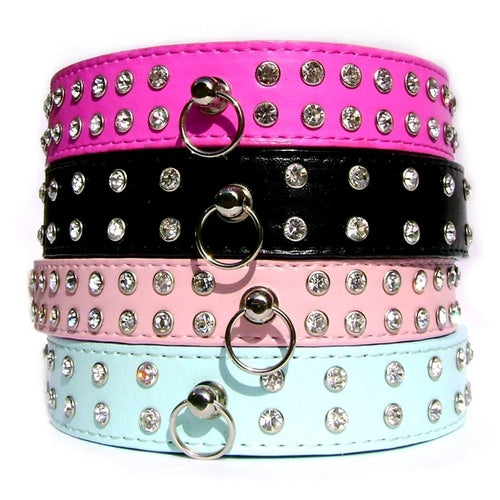 Double Row Crystal Rhinestone Dog Collars 10-20"